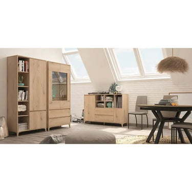Vitrina dos puertas Lecce 180 cm con cajones y expositor de cristal diseño actual