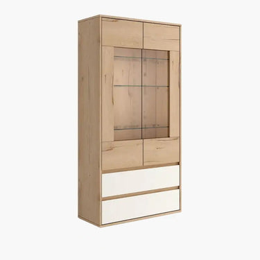 Vitrina dos puertas LECCE 180cm con expositor de cristal y cajones diseño moderno