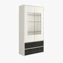 Vitrina de dos puertas LECCE con expositor de cristal y cajones, diseño moderno de 180cm altura.