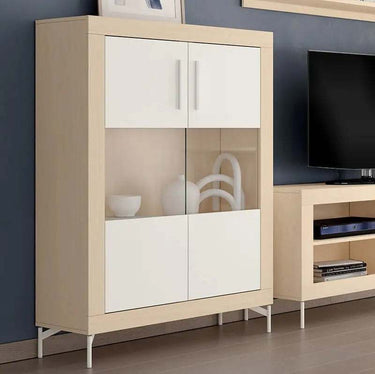 Composición Salón ASTI con mueble TV y vitrina en diseño moderno y materiales sostenibles.