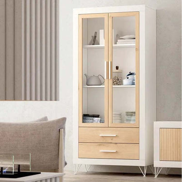 Composición Salón ASTI con mueble TV y vitrina de diseño moderno en sala elegante