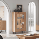 Vitrina baja NAPOLI con cantos redondeados y estantes de cristal, diseño moderno y elegante.