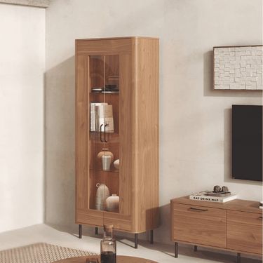 Vitrina alta NAPOLI elegante con cantos redondeados y estantes de cristal