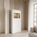 Vitrina salón comedor BOLONIA baja de diseño moderno en colores ARTISAN, ROBLE NATURAL y POLAR, fabricada en España.