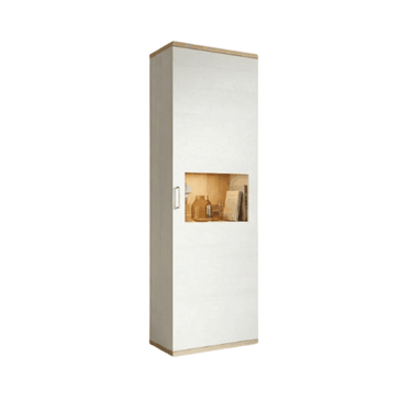 Vitrina salón BOLONIA alta de diseño moderno en acabado roble natural, 198 cm de altura.
