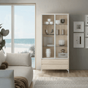 Vitrina Simétrica TIVOLI con cristal Olas y perfil aluminio negro para salón elegante y funcional