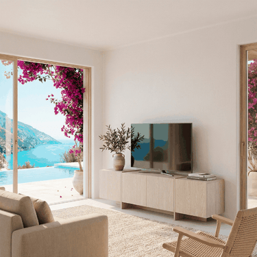 Mueble TV VOLIA Crema 178 cm con puertas y patas a juego para salón moderno