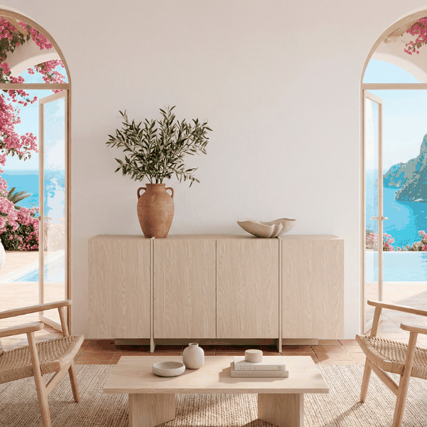 Aparador salón VOLIA Crema de 178 cm con cuatro puertas y acabado en tono crema