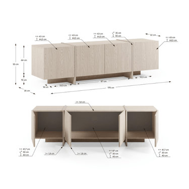 Mueble TV VOLIA crema de 178 cm con puertas y patas a juego para salón moderno
