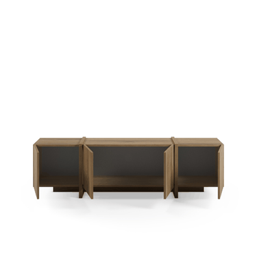 Mueble TV VOLIA en roble de 180 cm con puertas y patas a juego para salón moderno