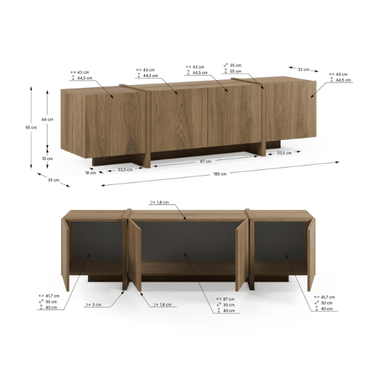 Mueble TV VOLIA Roble 180 cm con puertas y patas a juego para salón moderno y funcional