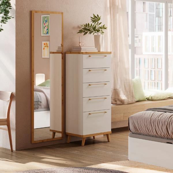 Sinfonier de cinco cajones blanco diseño práctico almacenamiento dormitorio