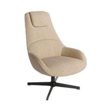 Butaca giratoria AMADA tapizada con base metálica y giro 360° en colores crema y gris