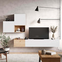 Composición de salón comedor minimalista FLORENCIA con acabado en artisan, ébano y blanco, diseño moderno y elegante.