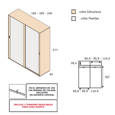 Armario dos puertas correderas L'AQUILA altura 210cm (Copia)
