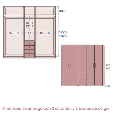 Armario 5 puertas SIENA con cajonera
