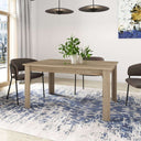 Mesa de comedor extensible ALLEGRA con pata en L, diseño elegante y tablero grueso recubierto de melamina.