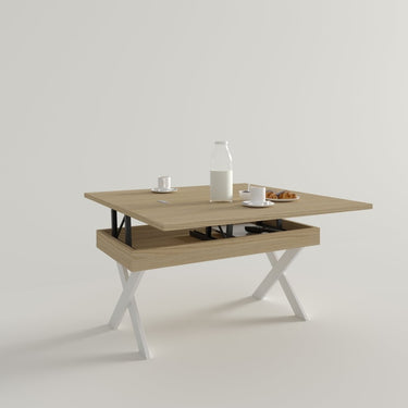 Mesa Centro Elevable Convertible Pata Metal mod. RENATA