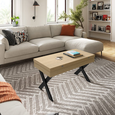 Mesa Centro Elevable Convertible Pata Metal X mod. DONATA