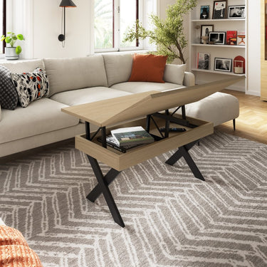 Mesa Centro Elevable Convertible Pata Metal X mod. DONATA