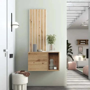 Mueble Recibidor FLORENCIA mod. 10 diseño moderno con almacenamiento y panel decorativo en entrada de hogar