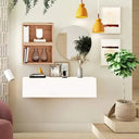Mueble recibidor FLORENCIA mod. 7 con espejo redondo y cubos abiertos y cerrados para entrada organizada y decorativa