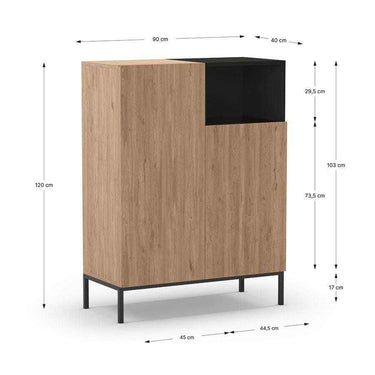 Aparador alto de roble con dos puertas y diseño moderno