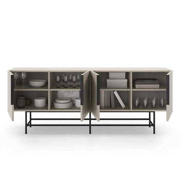 Aparador buffet Eldia Perla color perla con 4 puertas y patas metálicas