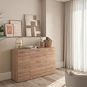 Aparador salón BOLONIA 140cm con tres puertas y dos cajones en acabado roble natural
