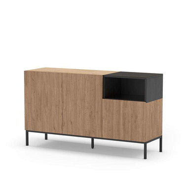 Aparador salón 3 puertas CAILIN roble moderno con patas metálicas