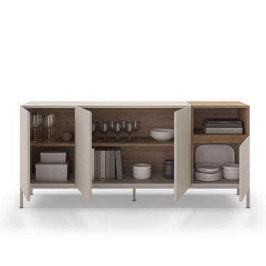 Aparador salón 4 puertas Cailin roble diseño moderno con patas metálicas