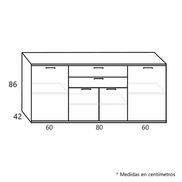 Aparador salón Bolonia 200 cm con cuatro puertas y dos cajones en roble natural