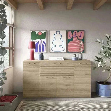 Aparador salón Bolonia madera con cuatro puertas y cajón moldurado