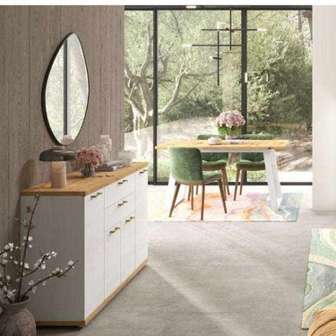 Aparador salón Bolonia de 200 cm con cuatro puertas y dos cajones color roble natural