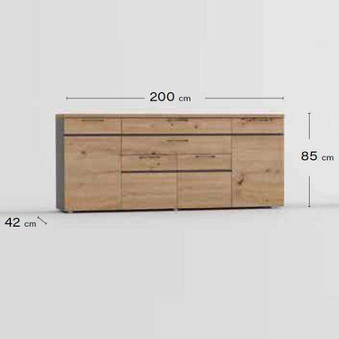 Aparador salón ROMA 200 cm 4 puertas 2 cajones diseño nórdico