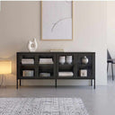 Aparador vitrina AINATIT con puertas y laterales de cristal en colores negro y blanco
