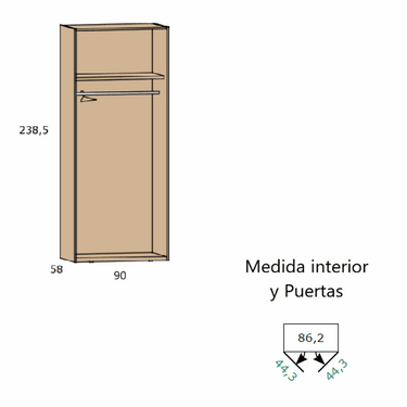 Armario 2 puertas LUCCA mod 2 con tirador negro mate y diseño minimalista
