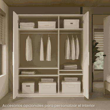 Armario 3 puertas SIENA elegante y versátil con estantes y barras para colgar