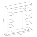 Armario 4 puertas blanco de tablero melamínico con múltiples estantes y espacio para ropa colgada, 215 cm alto.