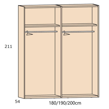 Armario 4 puertas L'AQUILA color roble con cuatro bisagras por puerta y barra colgador interior, fabricado en España