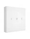 Armario 4 puertas blanco de madera laminada con acabado liso, diseño moderno y tiradores integrados en color plata.