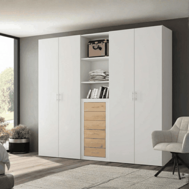 Armario dormitorio 4 puertas con cajonera estilo nórdico en colores combinados