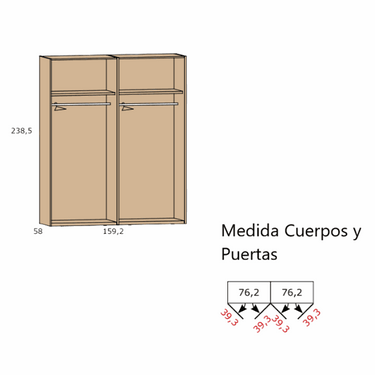 Armario dormitorio LUCCA 4 puertas con cristal templado toffe y tiradores negros