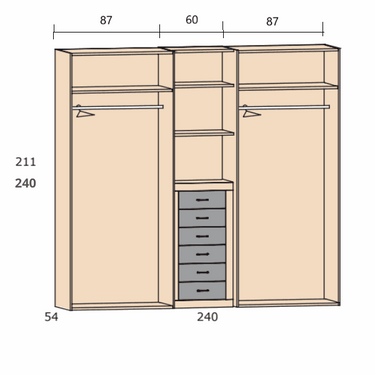 Armario dormitorio 4 puertas L'AQUILA con cajonera y almacenamiento