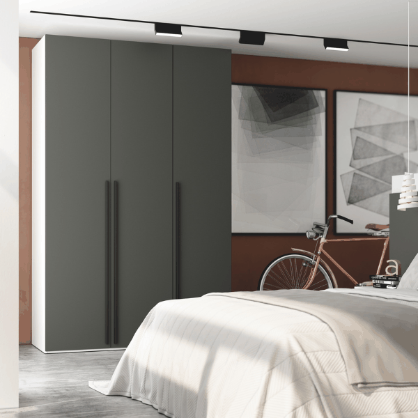 Armario dormitorio LUCCA de 3 puertas batientes con tirador negro mate