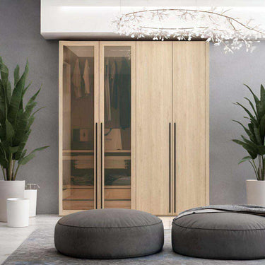 Armario dormitorio LUCCA 4 puertas con cristal toffe y tiradores negros