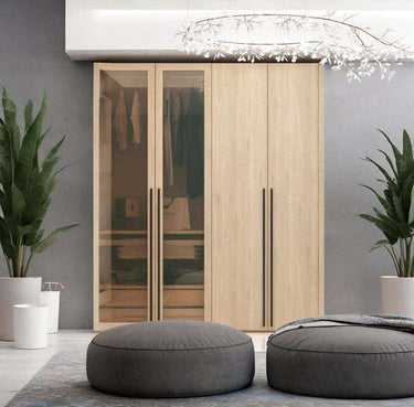 Armario dormitorio LUCCA 4 puertas con cristal toffe y tiradores negros