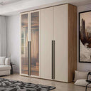 Armario dormitorio LUCCA 4 puertas con cristal templado toffe y tiradores negros