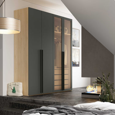 Armario dormitorio LUCCA 4 puertas con puertas toffe y tirador negro