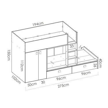 Cama tren con armario y dos cajones mod. ASAMI